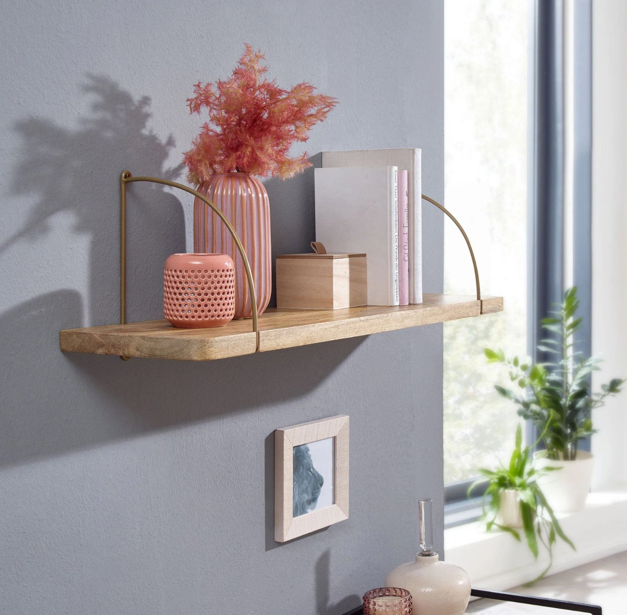 WOHNLING Wandregal Holz Metall 80x25x22 cm Hängeregal Regal