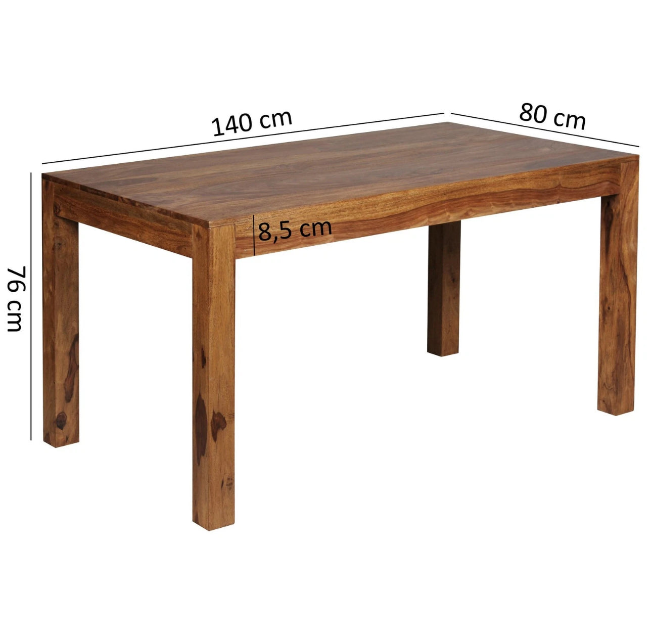 WOHNLING Esszimmertisch 140 cm Sheesham Massivholz Esstisch