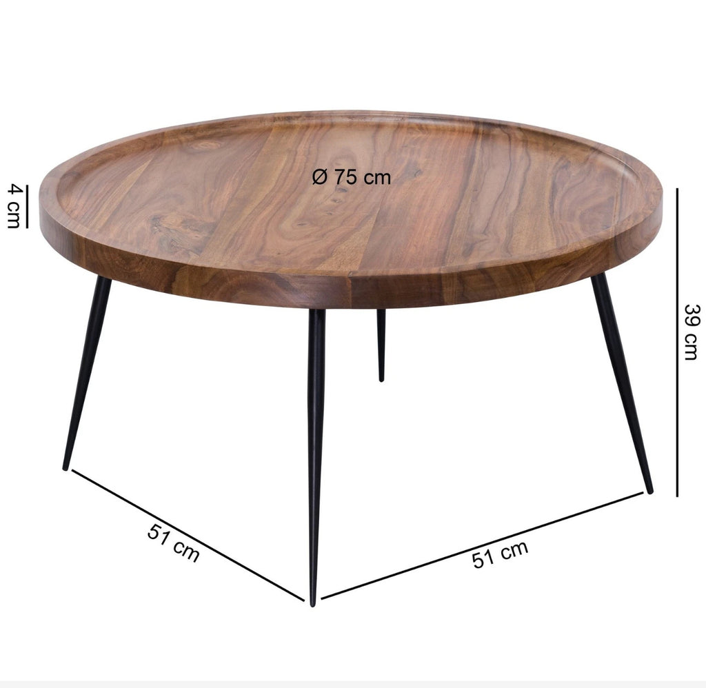 Wohnling Couchtisch Massivholz 75cm Wohnzimmertisch