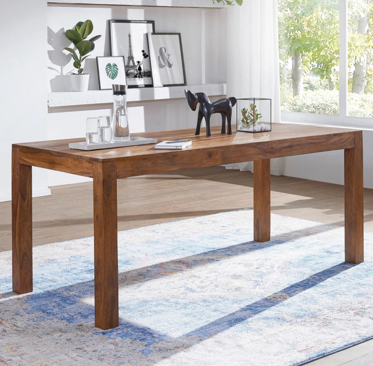 WOHNLING Esszimmertisch 140 cm Sheesham Massivholz Esstisch