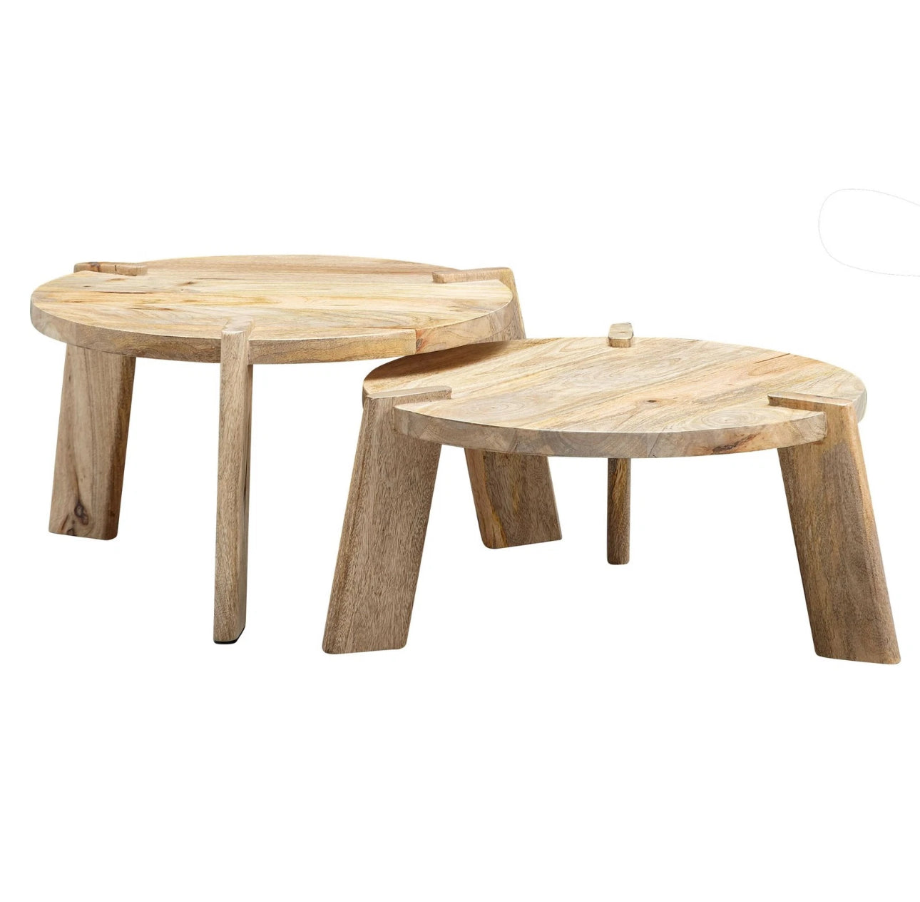 WOHNLING Couchtisch Set Rund Holz Massiv Wohnzimmertisch 2 teilig Beistelltisch