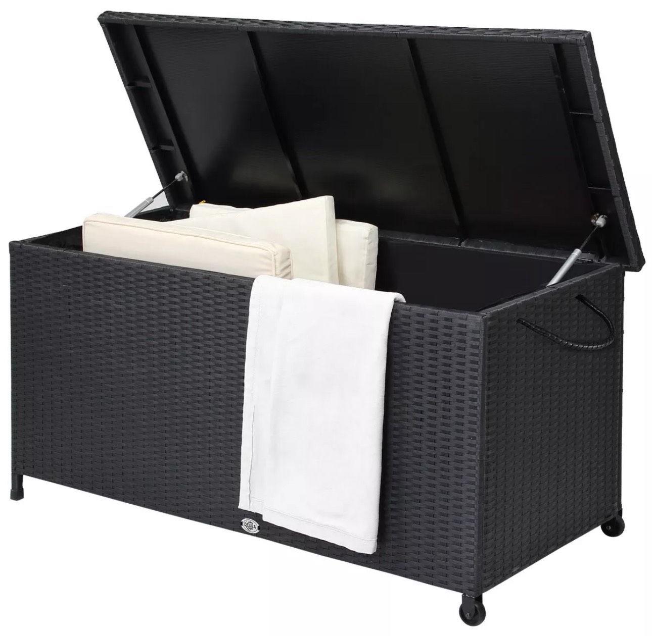 Gartenbox Rattan Schwarz Groß