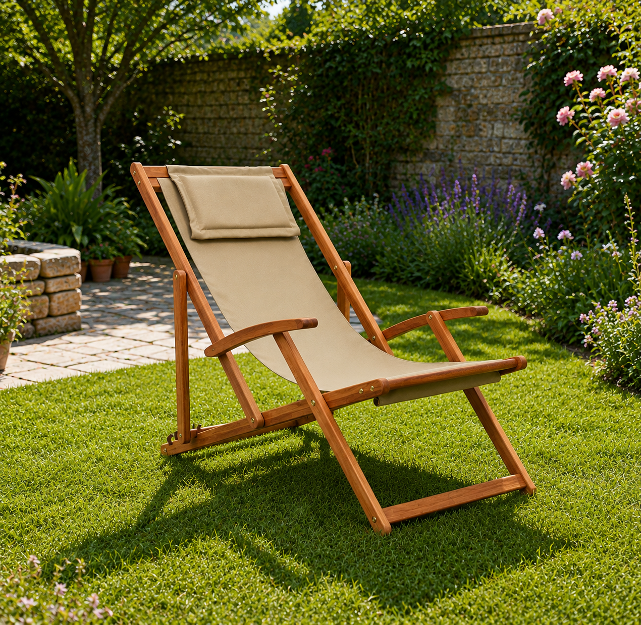 Sonnenliege Klappstuhl Beige/Creme