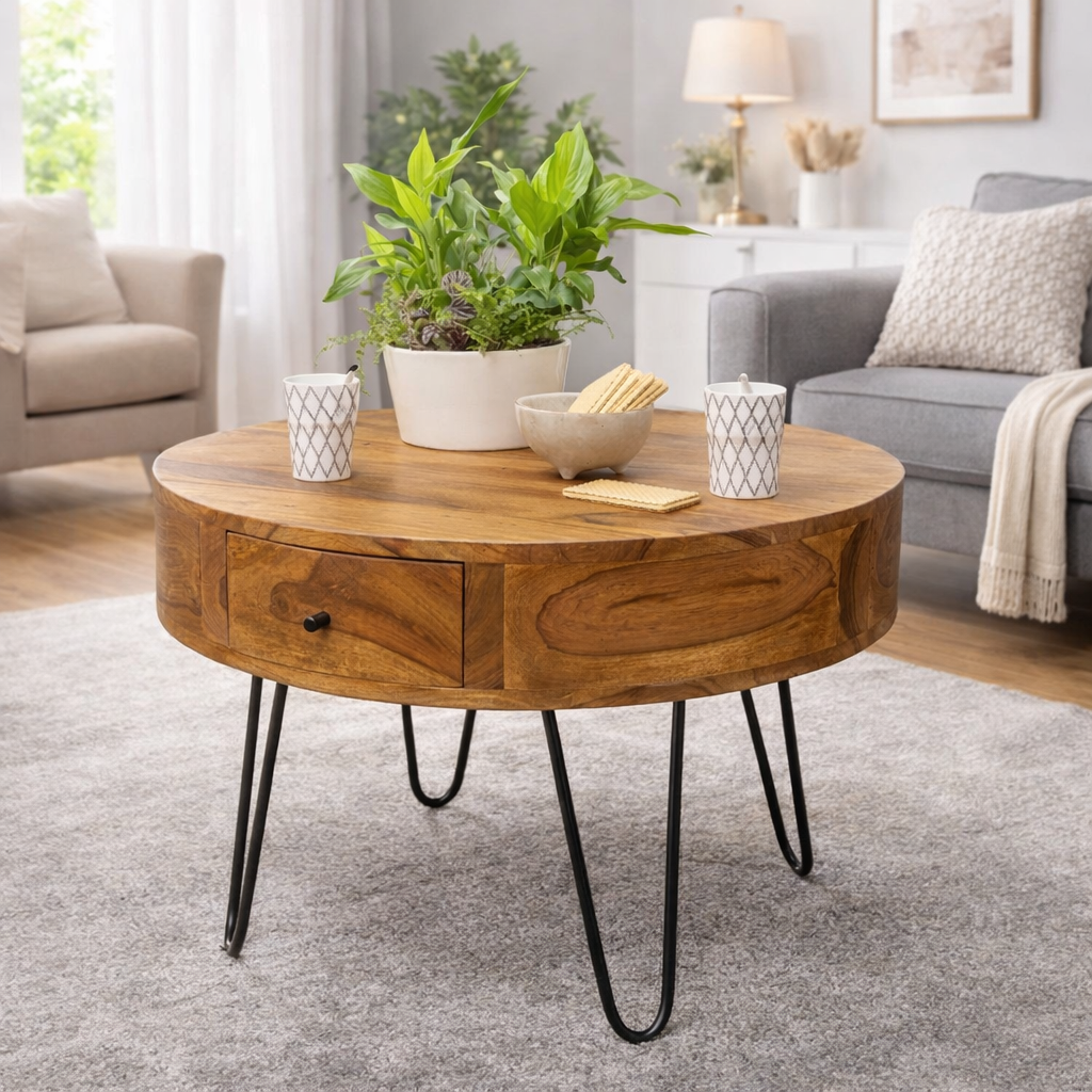 Wohnling Couchtisch Massivholz 60 cm Wohnzimmertisch